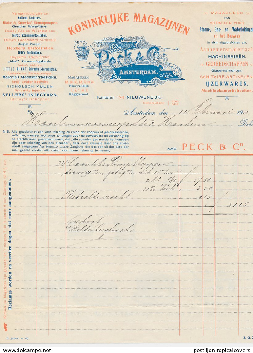 Nota Amsterdam 1910 - Peck & Co. Metaalwaren - Ramen Etc. - Nederland