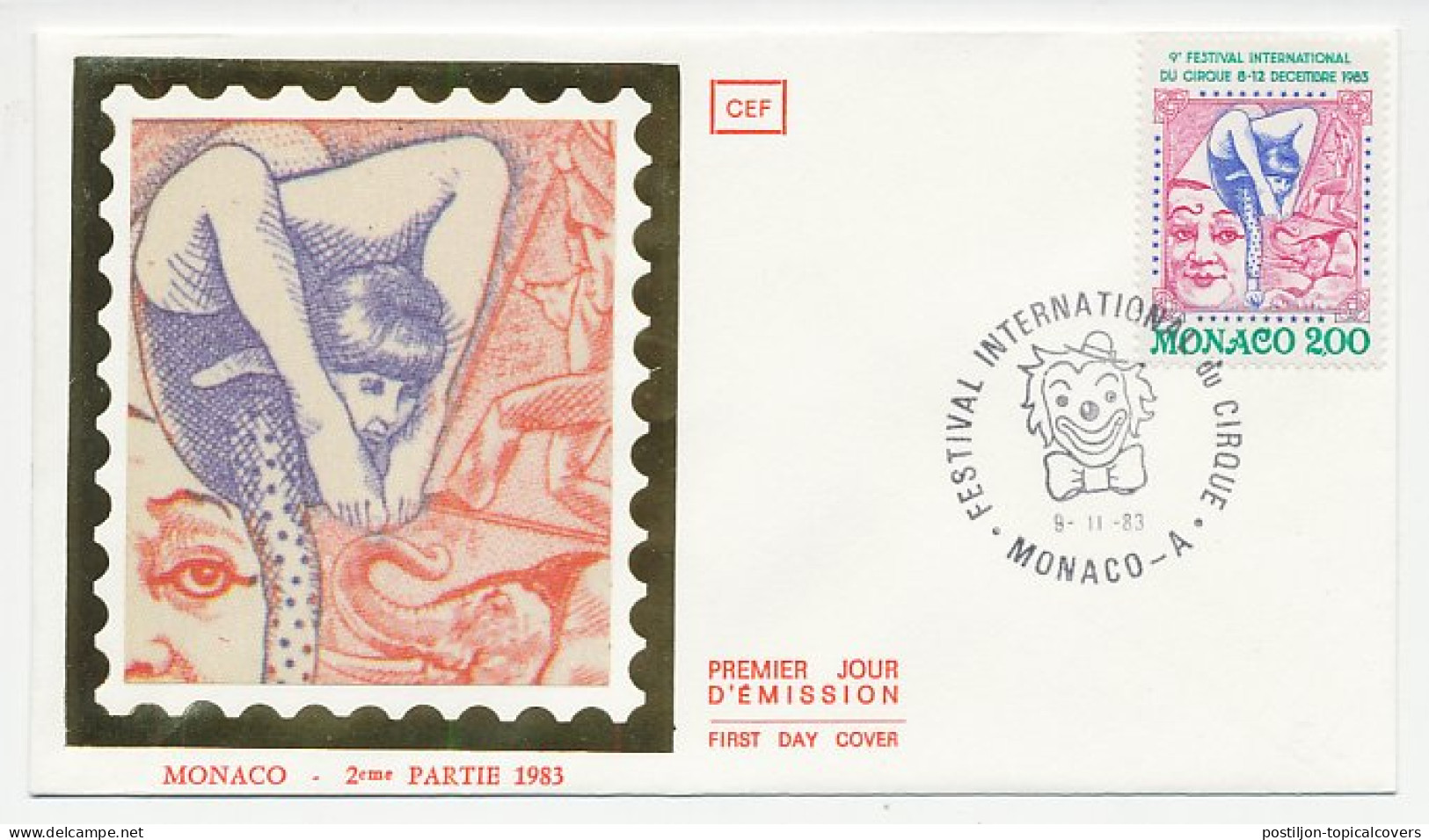 Cover / Postmark Monaco 1983 Clown - Acrobat - Elephant - Zirkus