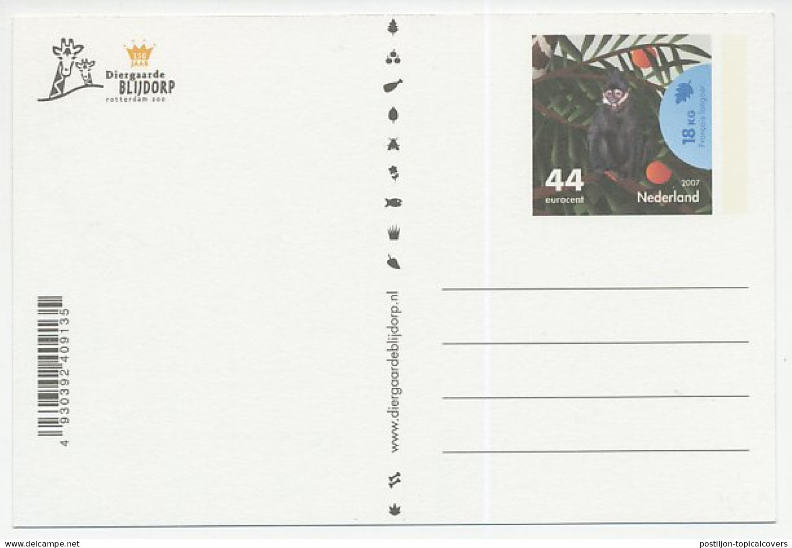Postal Stationery Netherlands 2000 Langur - Zoo Rotterdam - Sonstige & Ohne Zuordnung