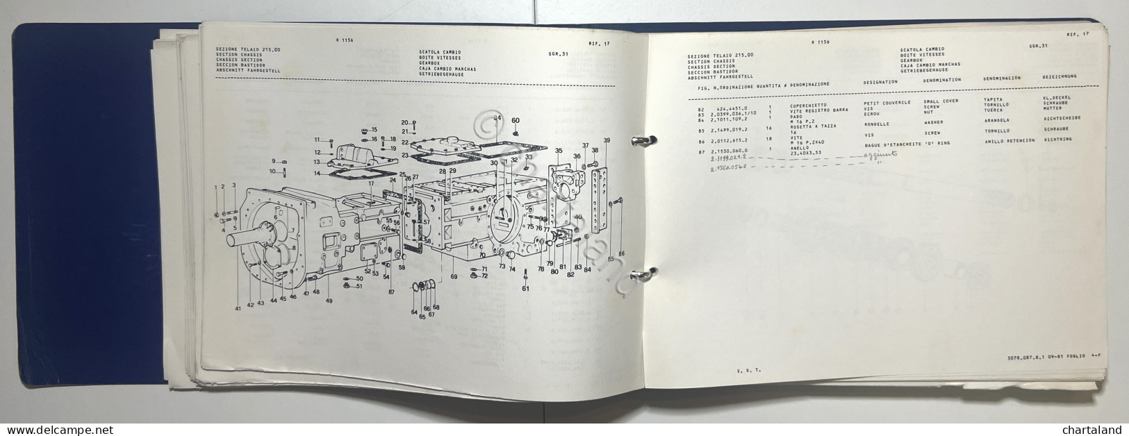 Catalogo Parti Per Ricambio Lamborghini Trattori - R 1156 Potenza Blu - Ed. 1981 - Otros & Sin Clasificación