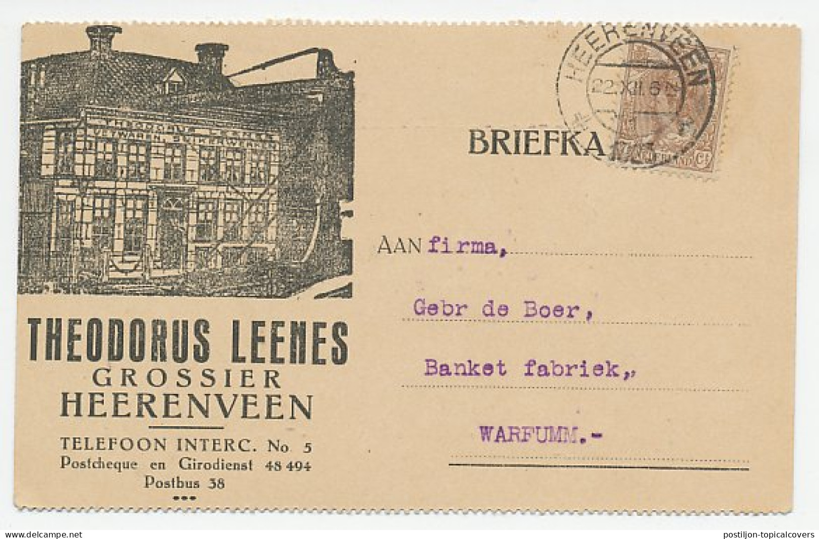 Firma Briefkaart Heerenveen 1923 - Grossier  - Ohne Zuordnung