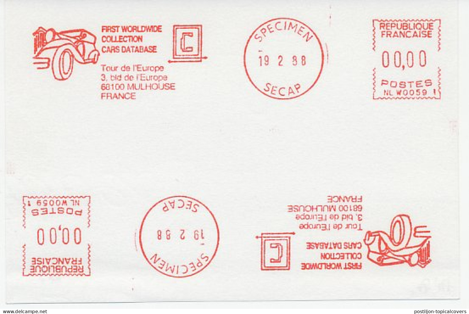 Specimen Meter Sheet France 1988 Worldwide Collection Cars Database - Voitures