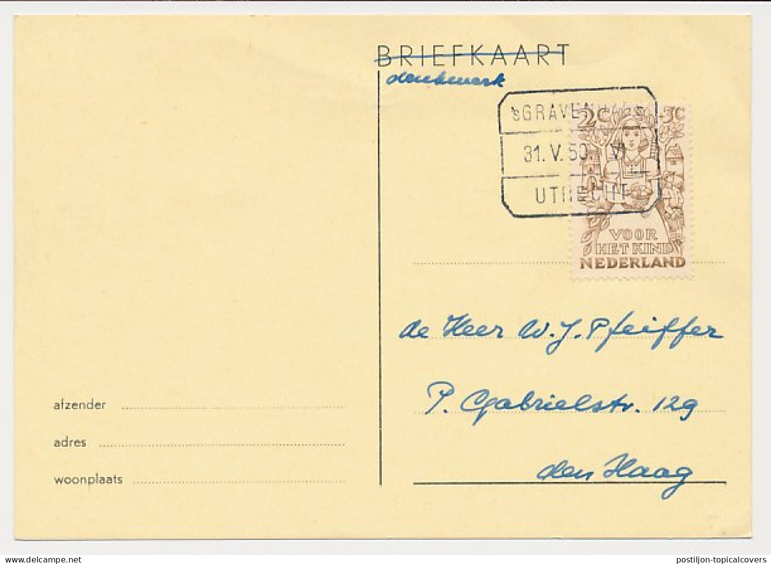 Treinblokstempel : S Gravenhage - Utrecht VI 1950 - Ohne Zuordnung