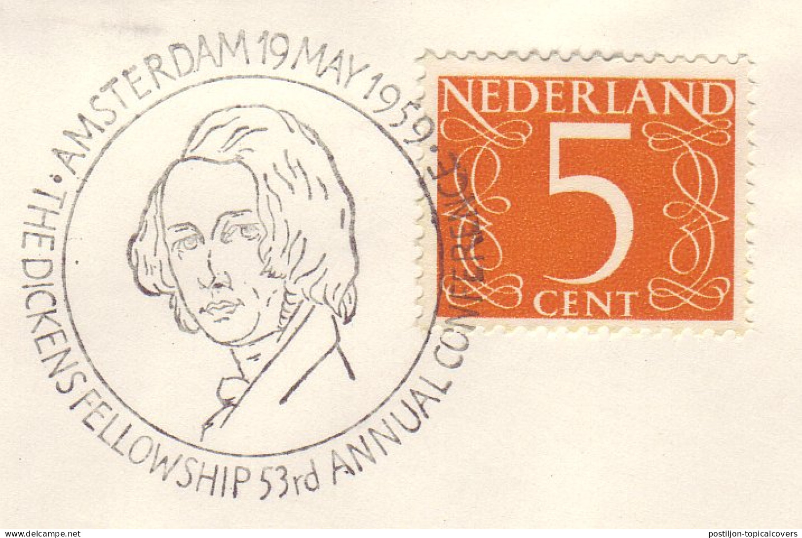 Cover / Postmark Netherlands 1959 Charles Dickens Conference - Schriftsteller