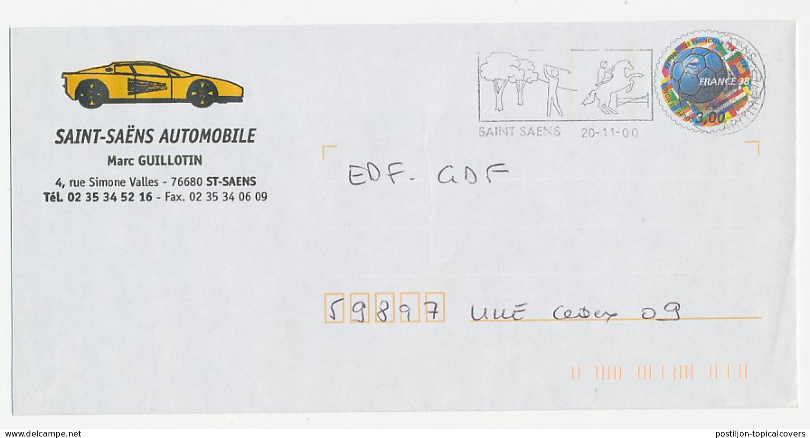 Postal Stationery / PAP France 2000 Car - Ferrari - Cars