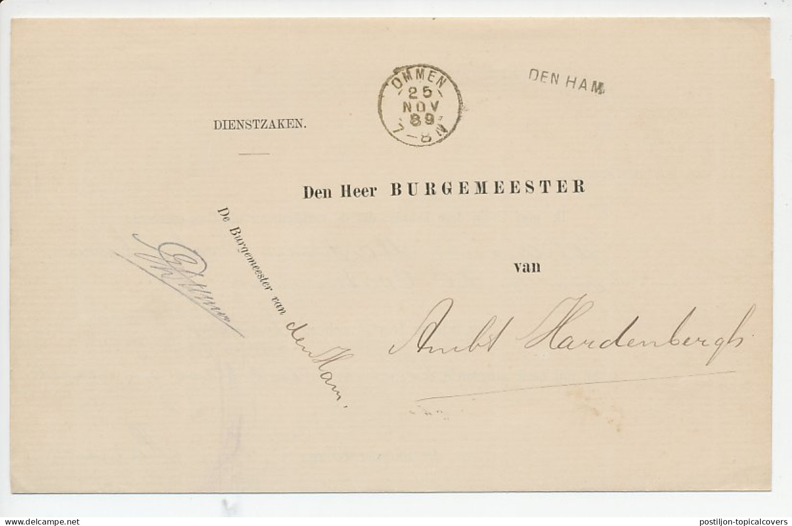 Naamstempel Den Ham 1889 - Storia Postale