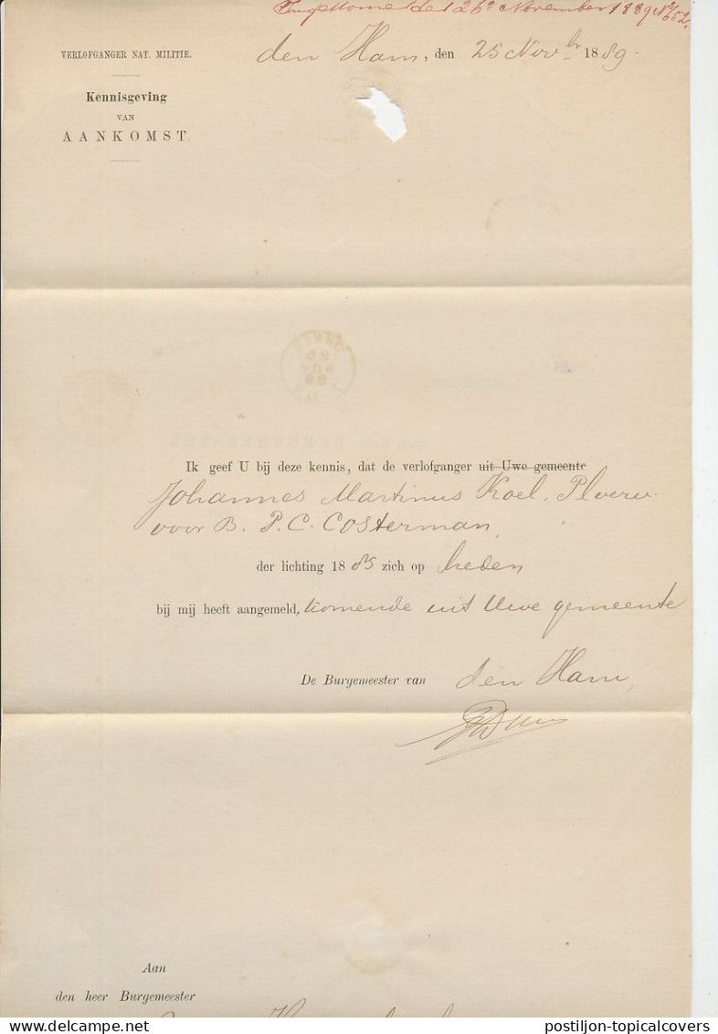 Naamstempel Den Ham 1889 - Brieven En Documenten