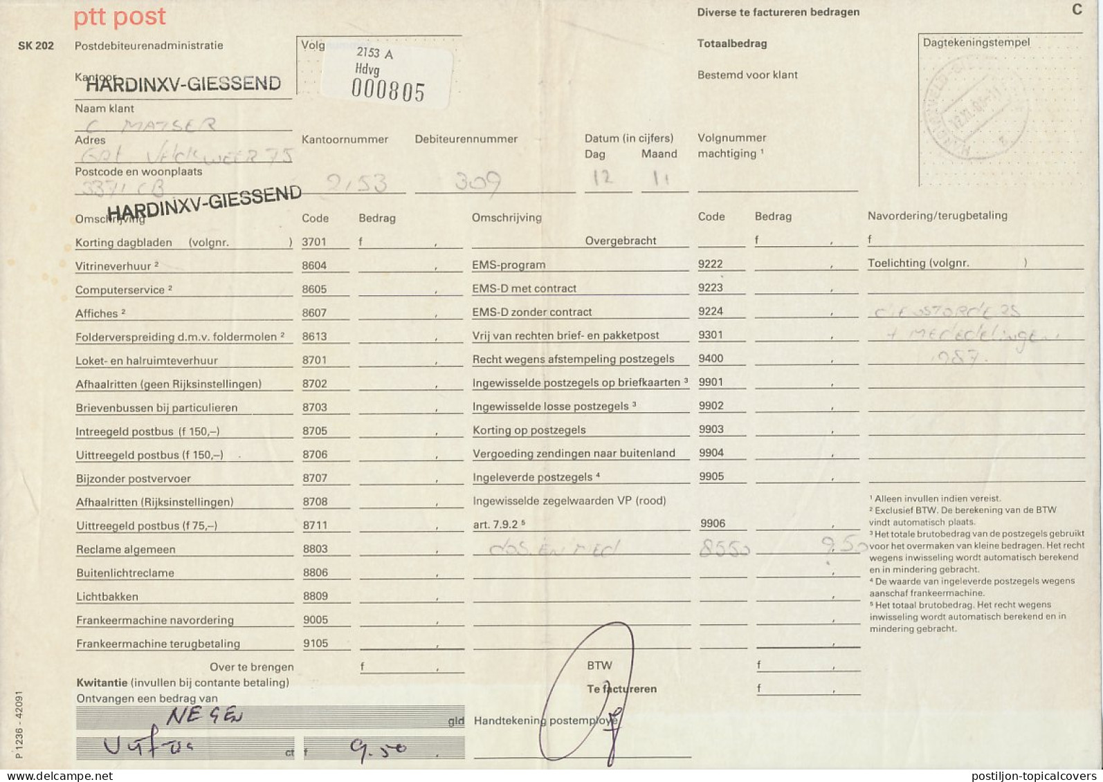 Hardinxveld Giesendam 1986 - Postdebiteurenadministratie - Zonder Classificatie