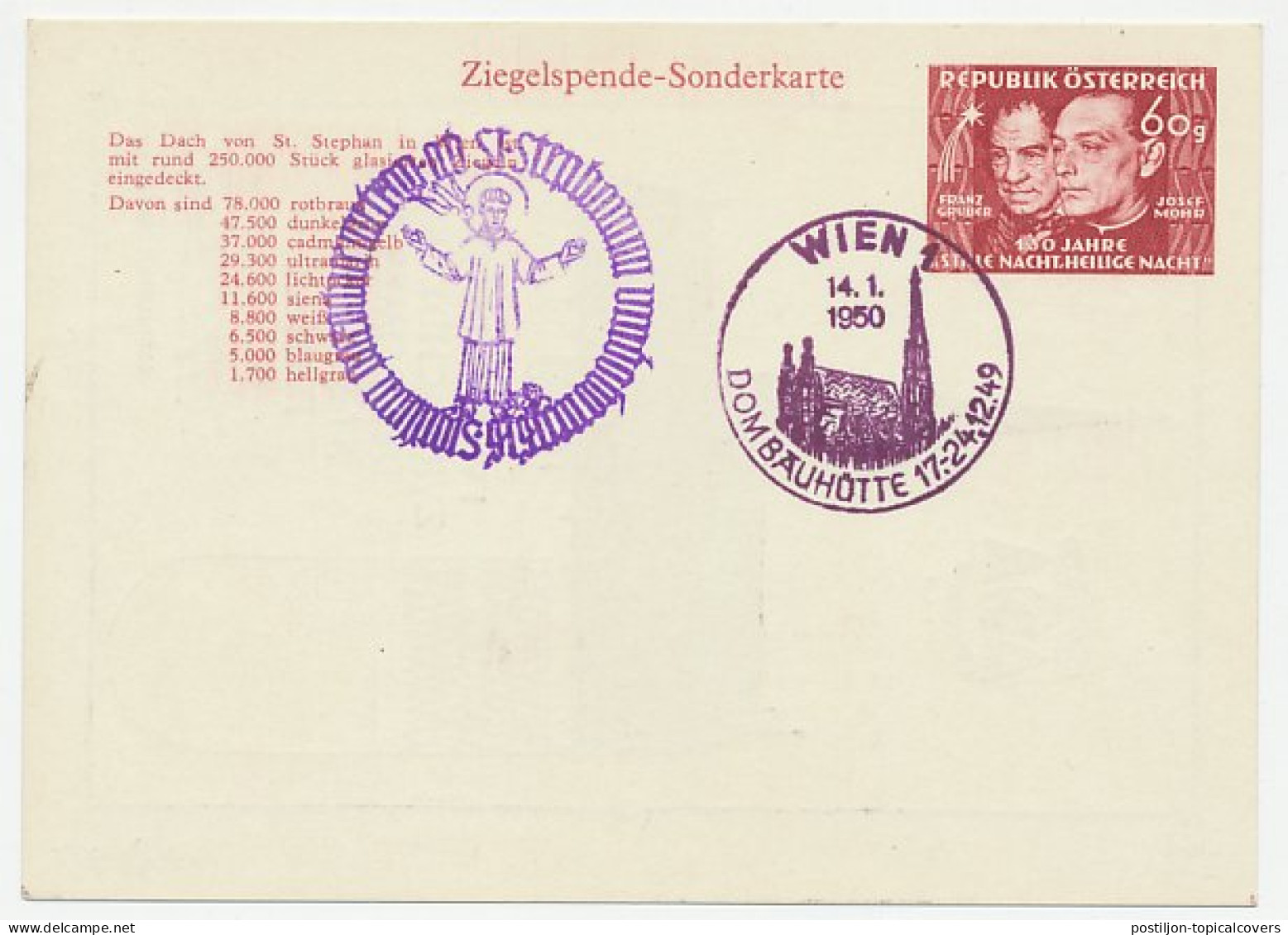 Postal Stationery Austria 1950 Cathedral St. Stephan Vienna - Churches & Cathedrals