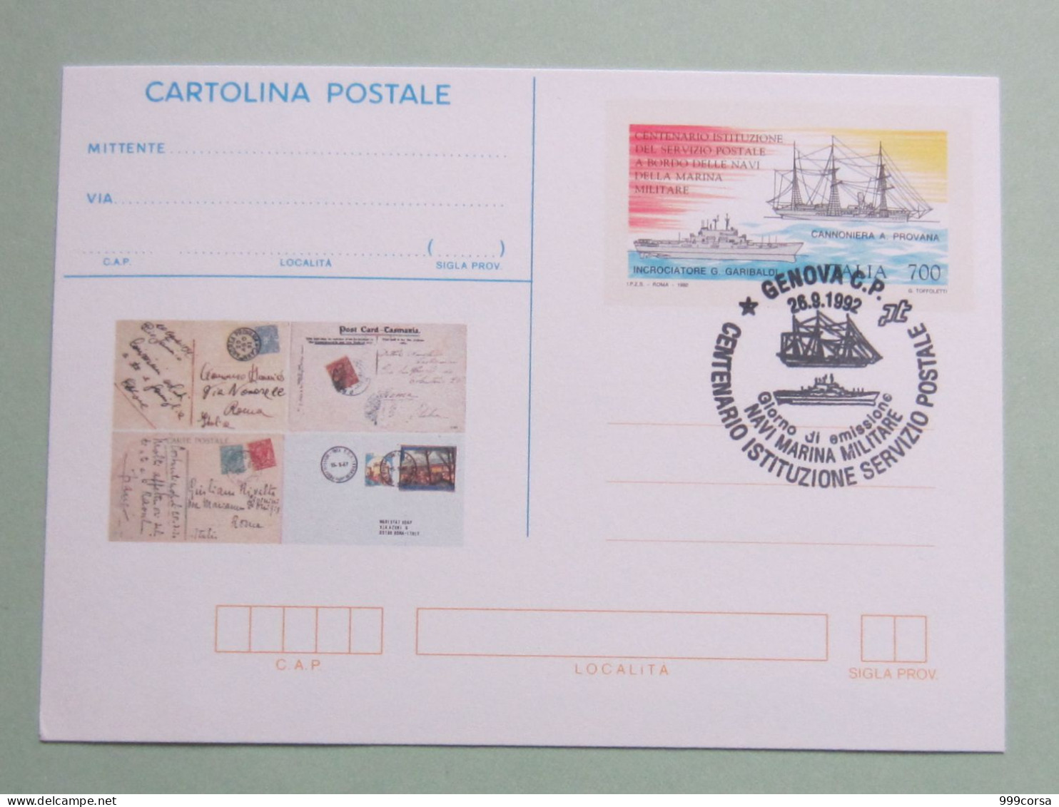 Italia, Cartolina Postale + Annullo Speciale 26-9-92 Centenario Servizio Postale Marina Militare (B) - Militaria