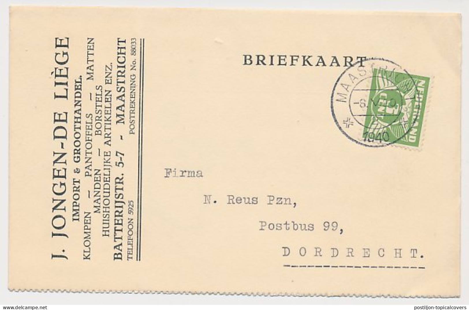 Firma Briefkaart Maastricht 1940 - Klompen - Manden - Borstels - Non Classés