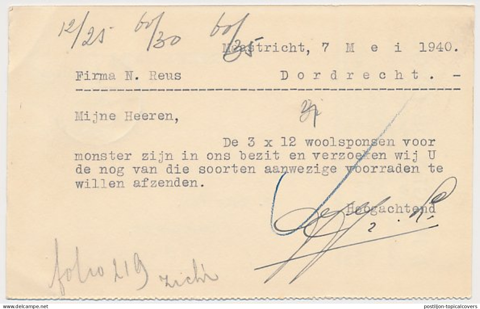 Firma Briefkaart Maastricht 1940 - Klompen - Manden - Borstels - Ohne Zuordnung
