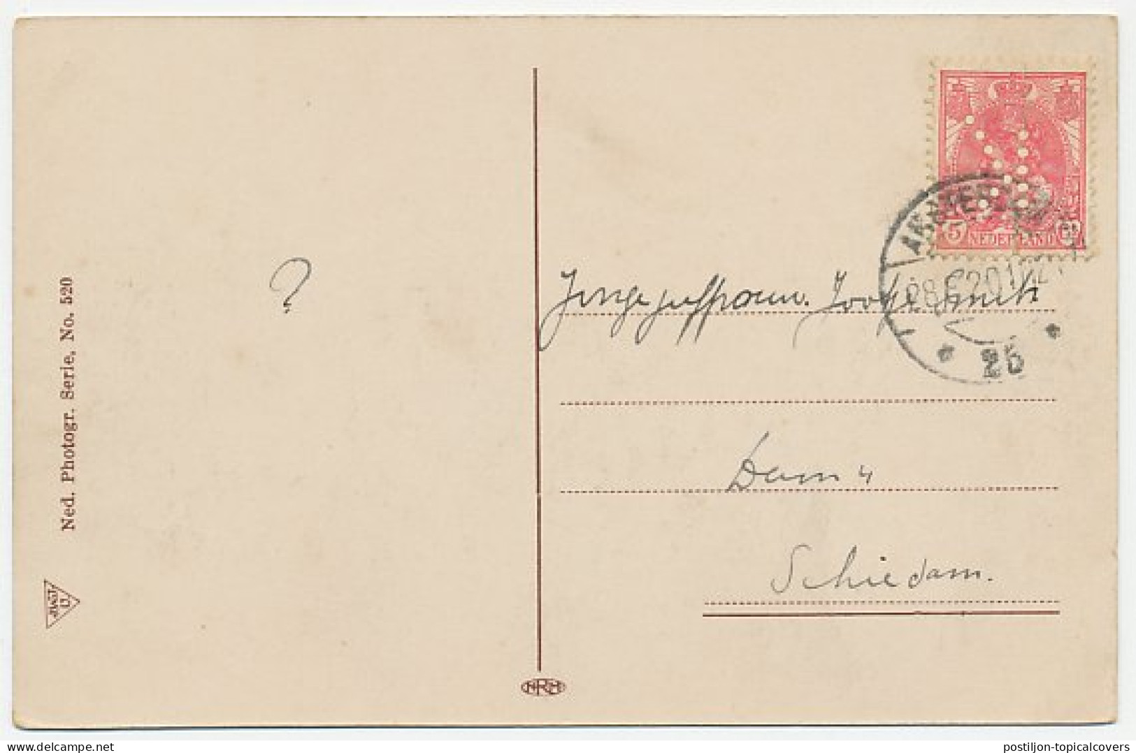 Perfin Verhoeven 356 - K - Amsterdam 1920 - Ohne Zuordnung