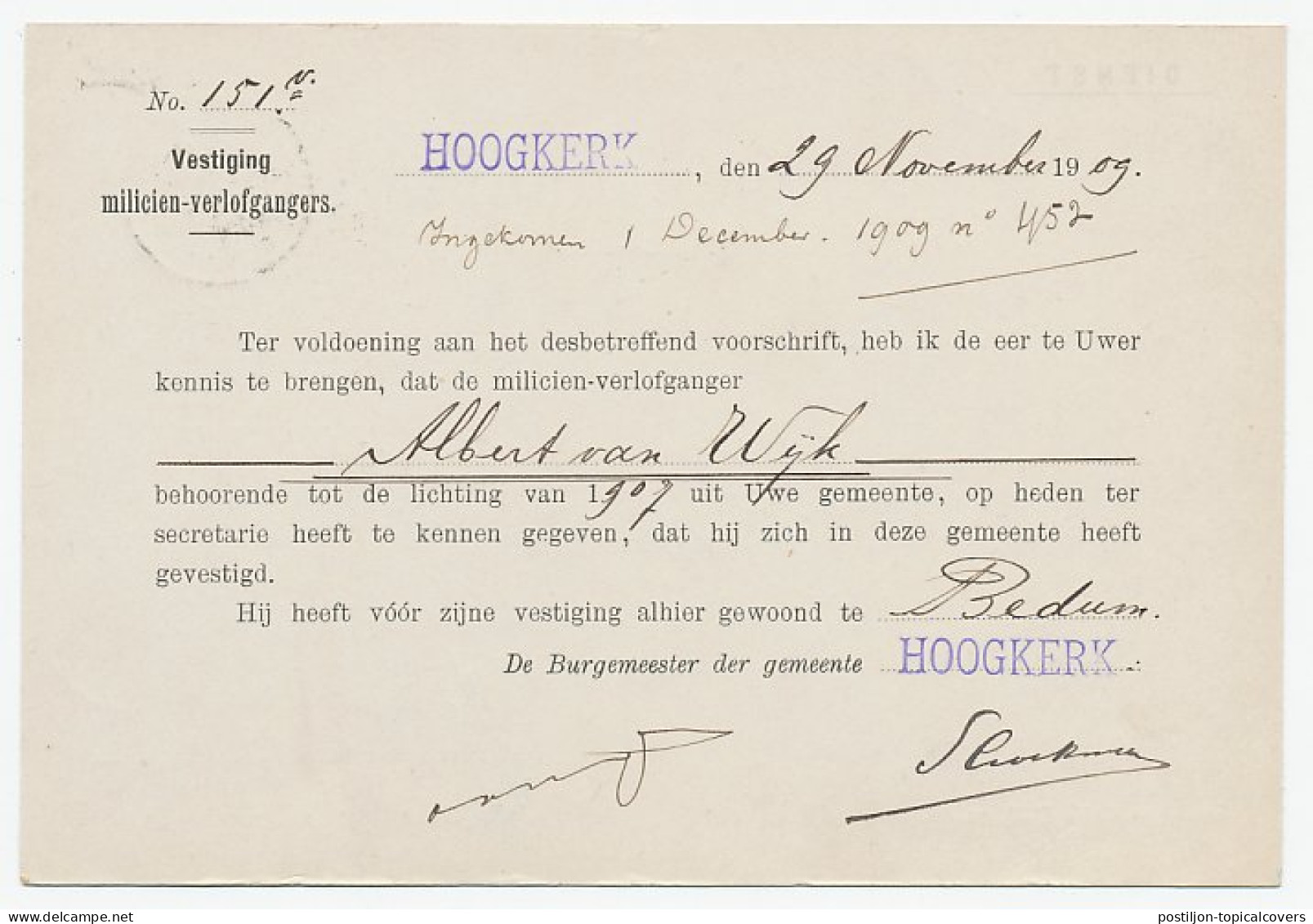 Grootrondstempel Hoogkerk 1909  - Zonder Classificatie