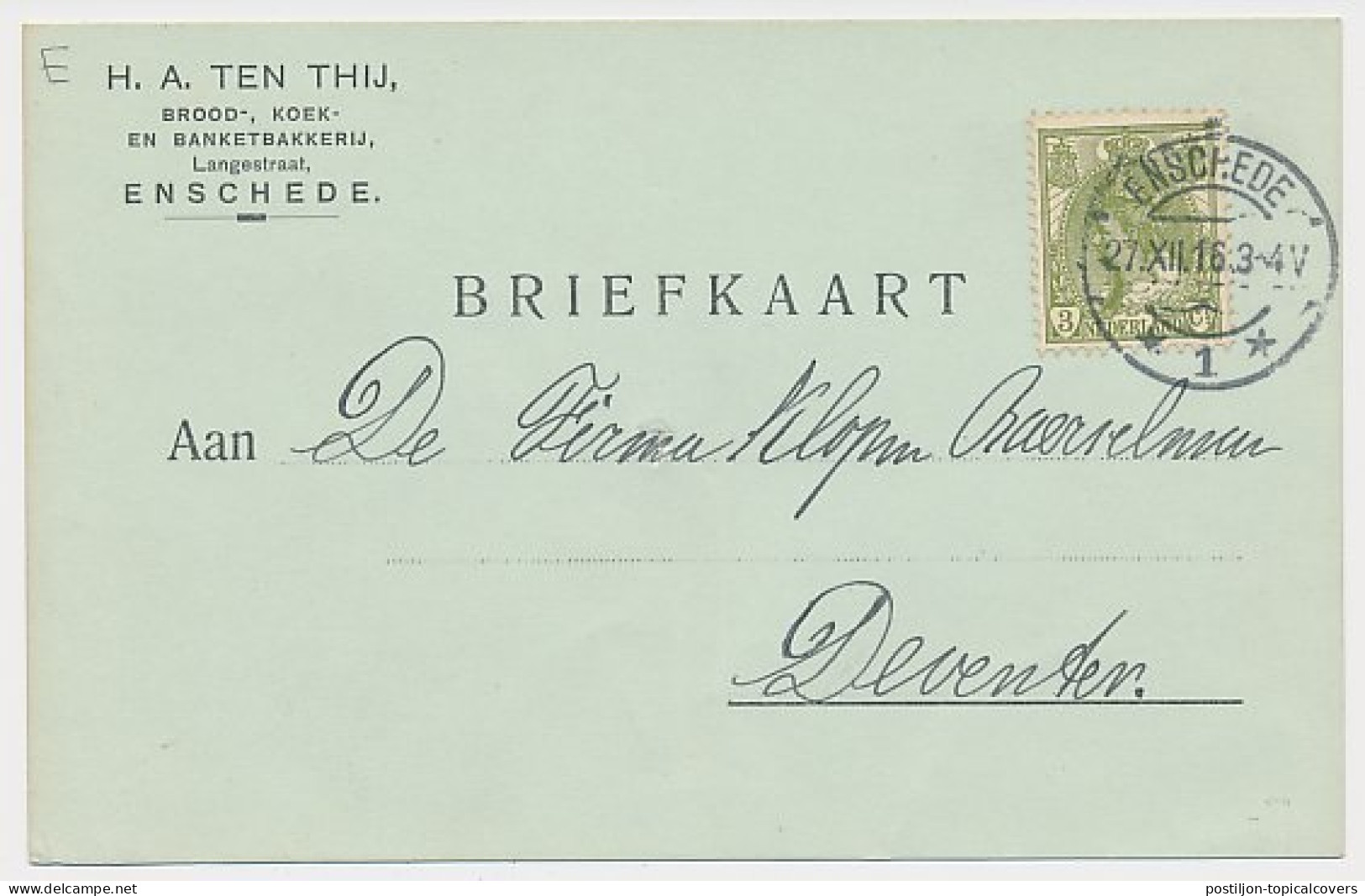 Firma Briefkaart Enschede 1916 - Brood- Koek- Banketbakkerij - Ohne Zuordnung