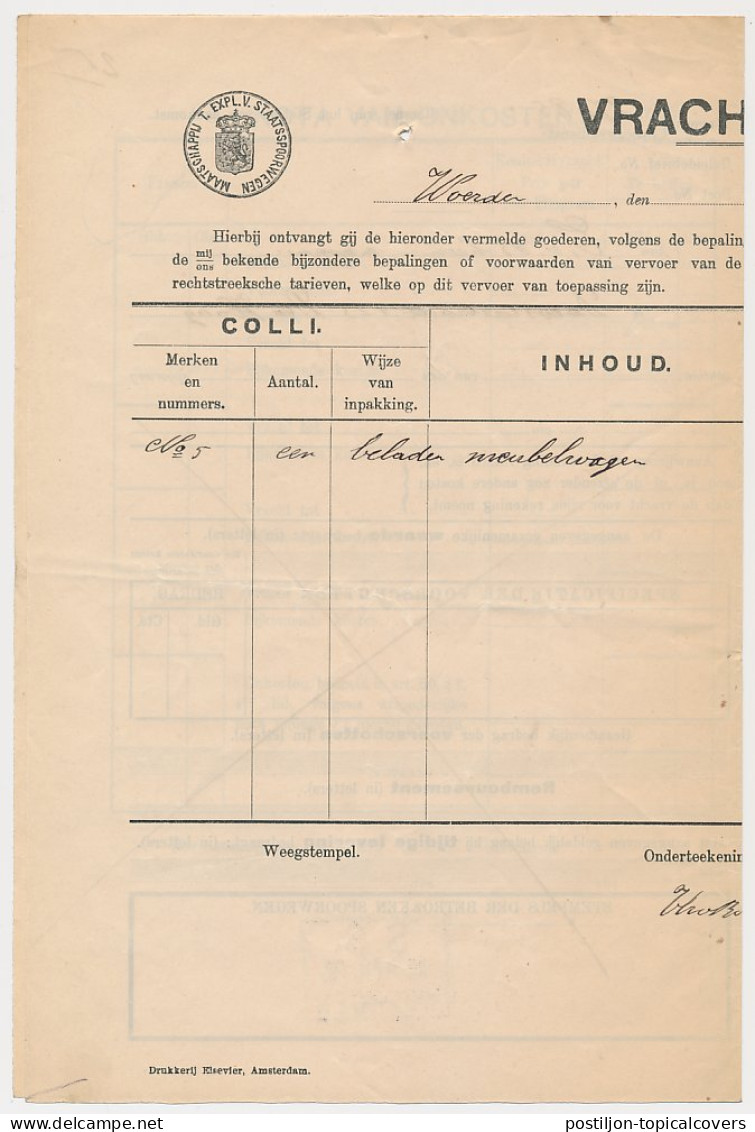 Vrachtbrief Staats Spoorwegen Woerden - Den Haag 1912 - Non Classés