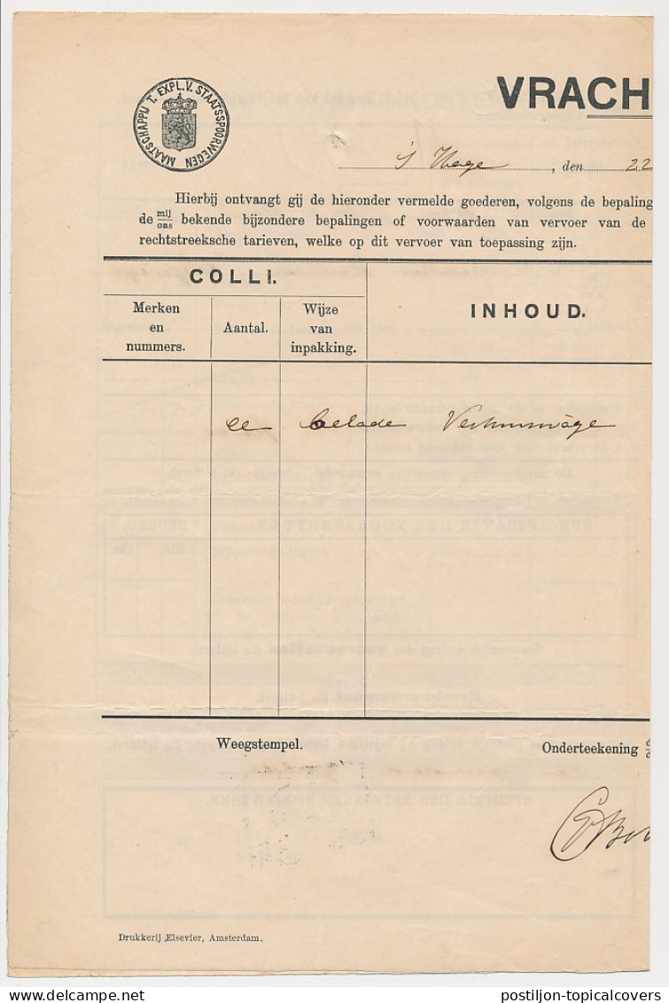 Vrachtbrief Staats Spoorwegen Den Haag - Nijmegen 1912 - Zonder Classificatie