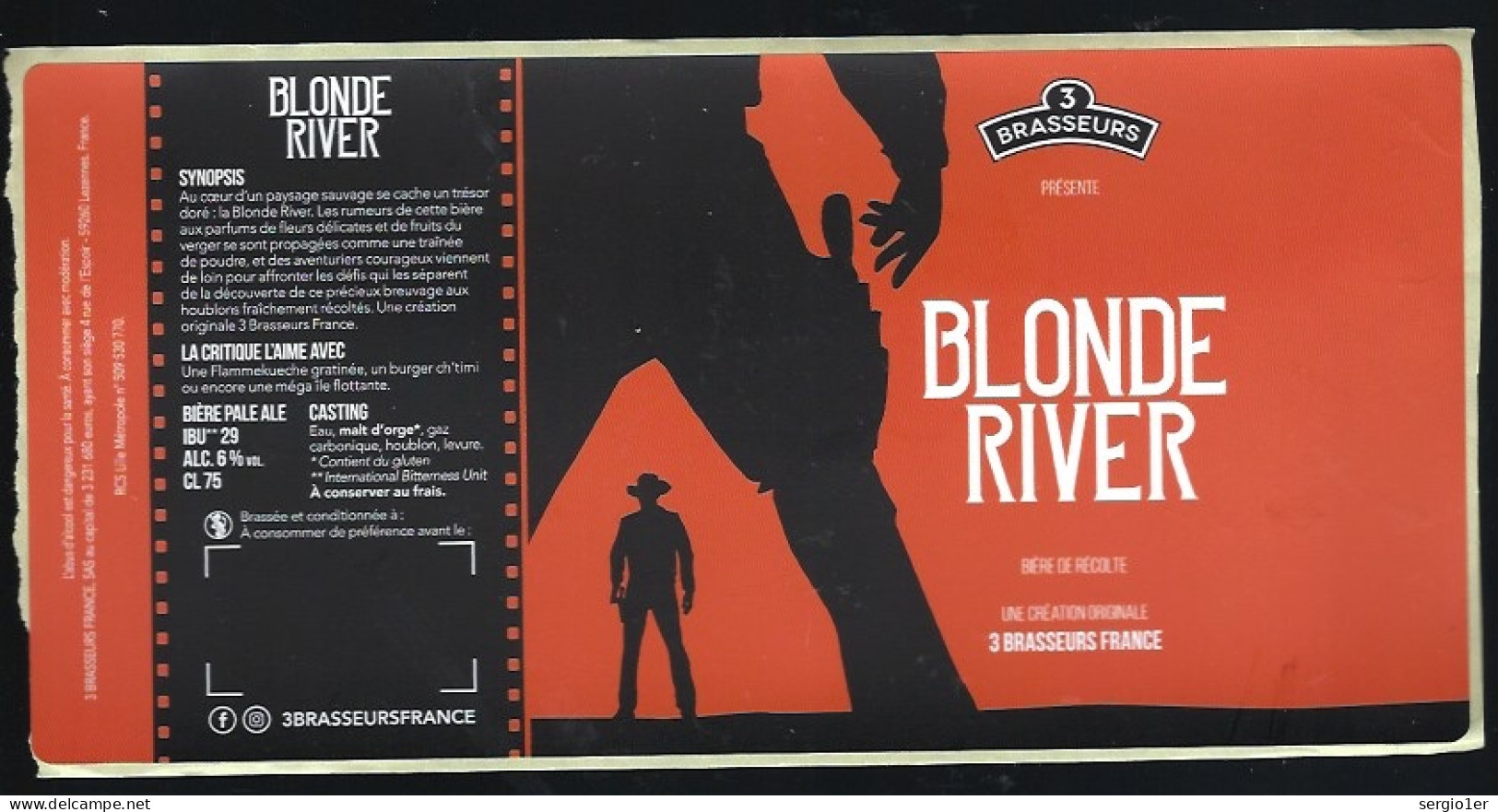 étiquette Bière France: Biere Blonde River 6% 75 Cl Brasserie 3 Brasseurs  Lezennes 59 " Western, Colt, Duel" - Cerveza