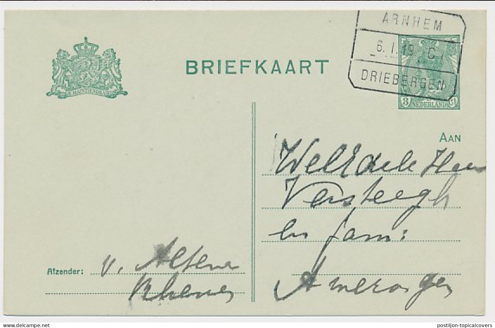 Treinblokstempel : Arnhem - Driebergen C 1919 ( Rhenen ) - Unclassified