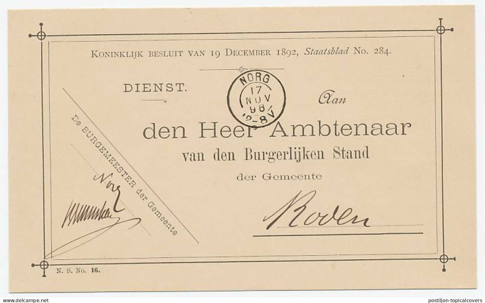 Kleinrondstempel Norg 1896 - Non Classés