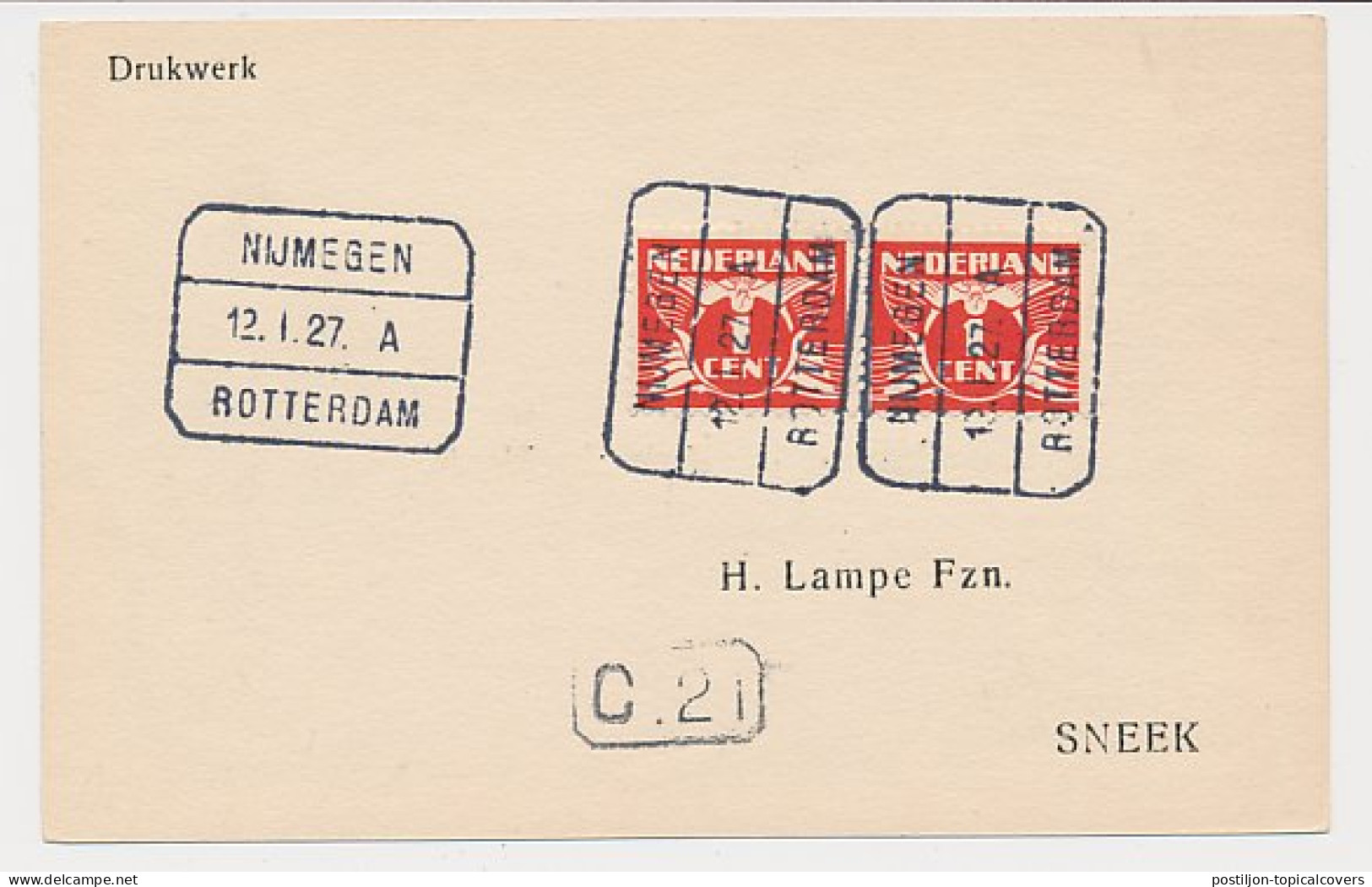 Treinblokstempel : Nijmegen - Rotterdam A 1927 - Ohne Zuordnung