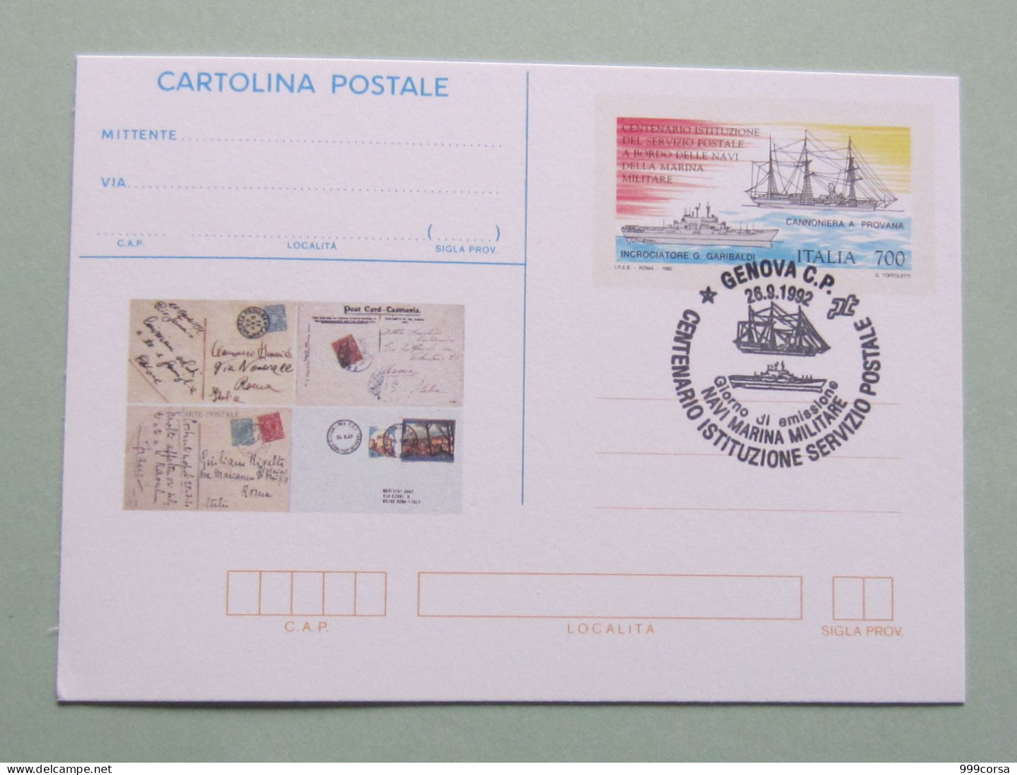 Italia, Cartolina Postale + Annullo Speciale 26-9-92 Centenario Servizio Postale Marina Militare (A) - 1991-00: Marcophilie