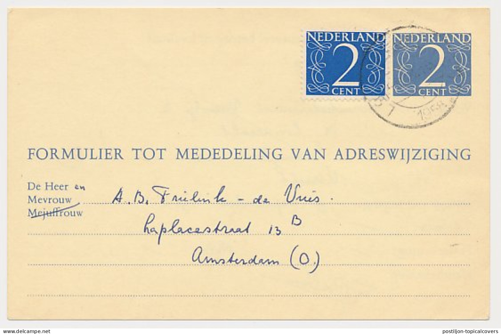 Verhuiskaart G. 24 Loosdrecht - Amsterdam 1958 - Interi Postali
