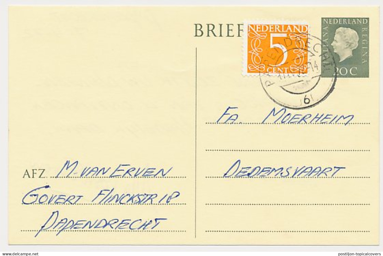 Briefkaart G. 342 / Bijfrankering Papendrecht - Dedemsvaart 1972 - Postwaardestukken