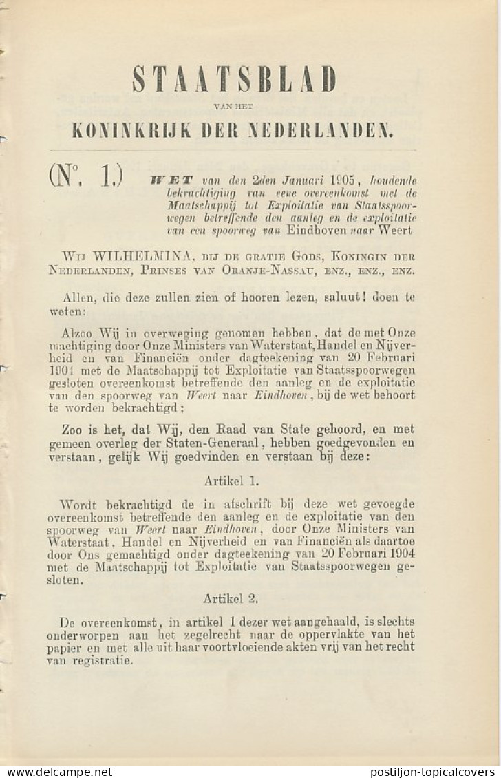 Staatsblad 1905 : Spoorlijn Eindhoven -Weert - Historical Documents