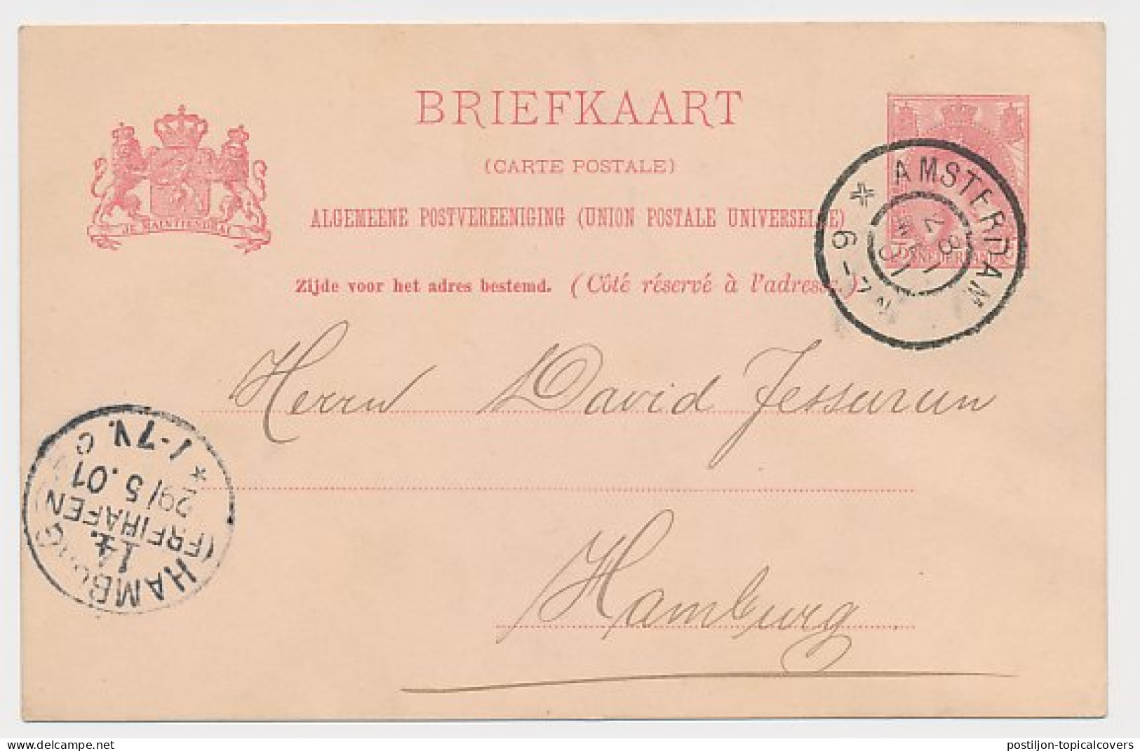 Briefkaart G. 57 A Amsterdam - Hamburg Duitsland 1901 - Entiers Postaux