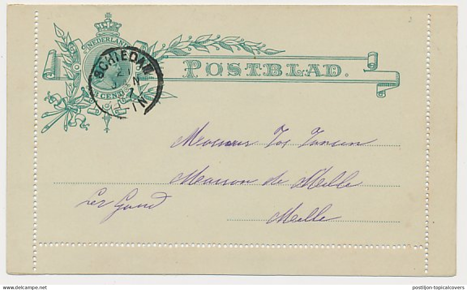 Postblad G. 3 X Schiedam - Belgie 1897 - Postal Stationery