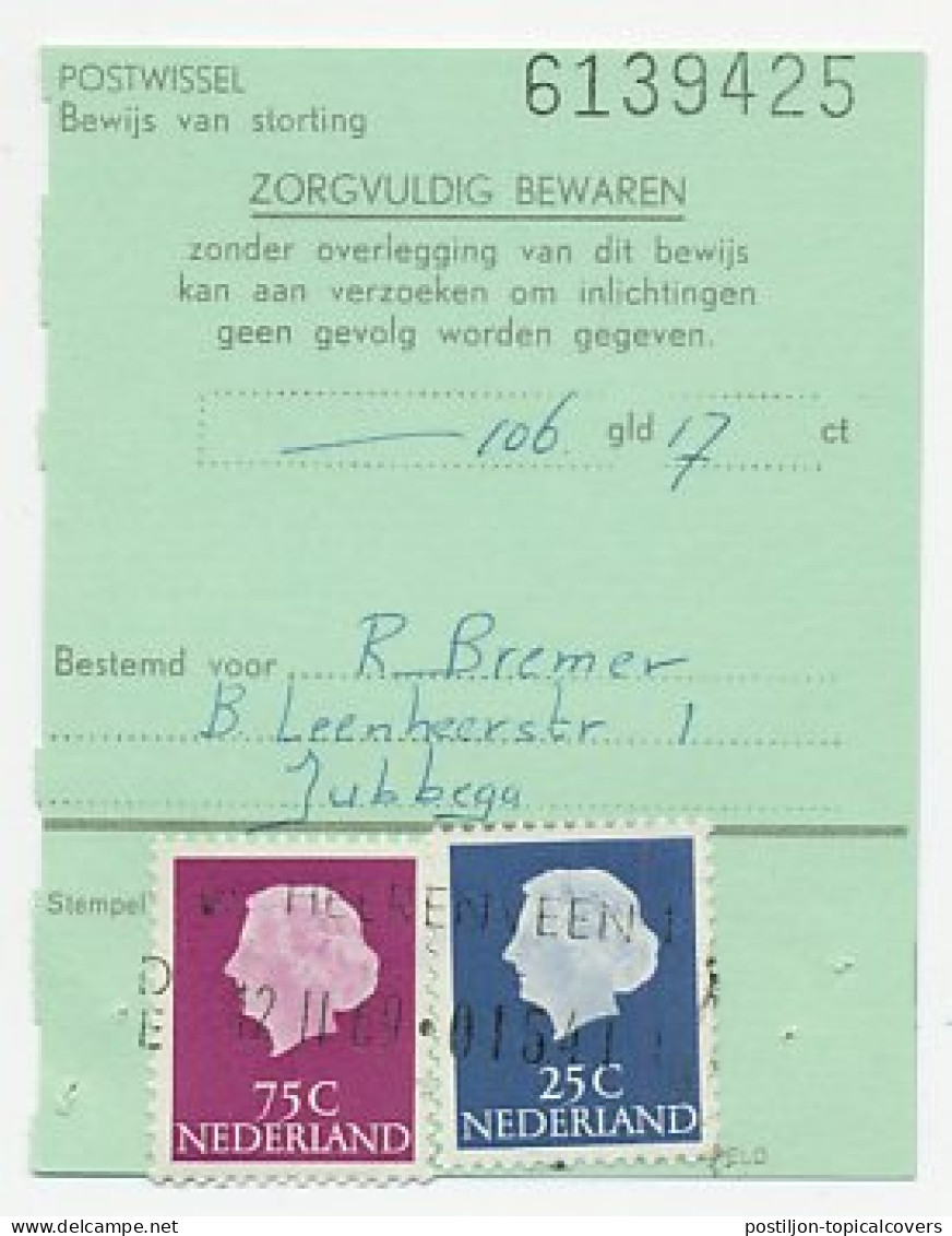 Em. Juliana Heerenveen 1969 - Postwissel - Bewijs Van Storting - Zonder Classificatie