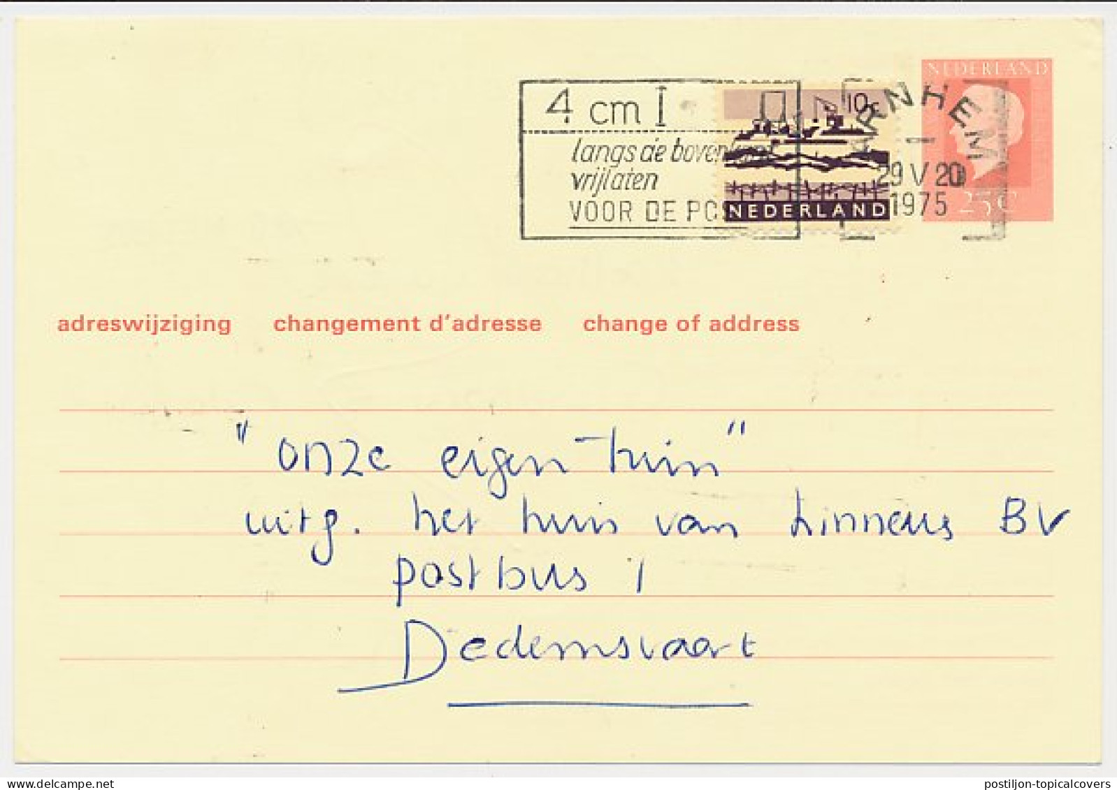 Verhuiskaart G. 38 Arnhem - Dedemsvaart 1975 - Entiers Postaux