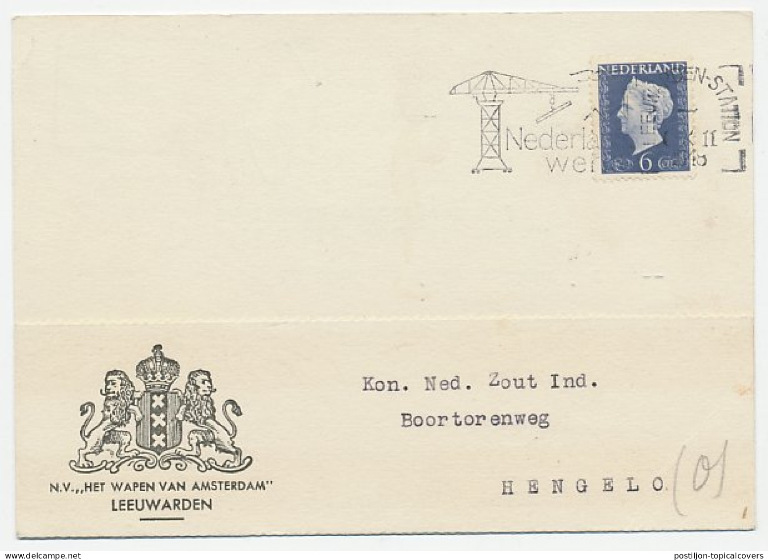 Firma Briefkaart Leeuwarden 1948 - Wapen Van Amsterdam - Unclassified