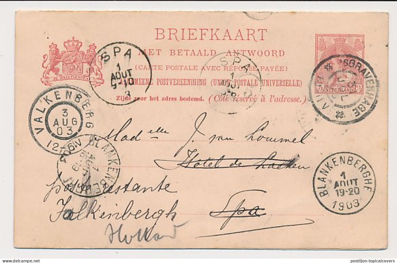 Briefkaart G. 58 B Den Haag - Belgie - Valkenburg Poste Retante  - Zonder Classificatie