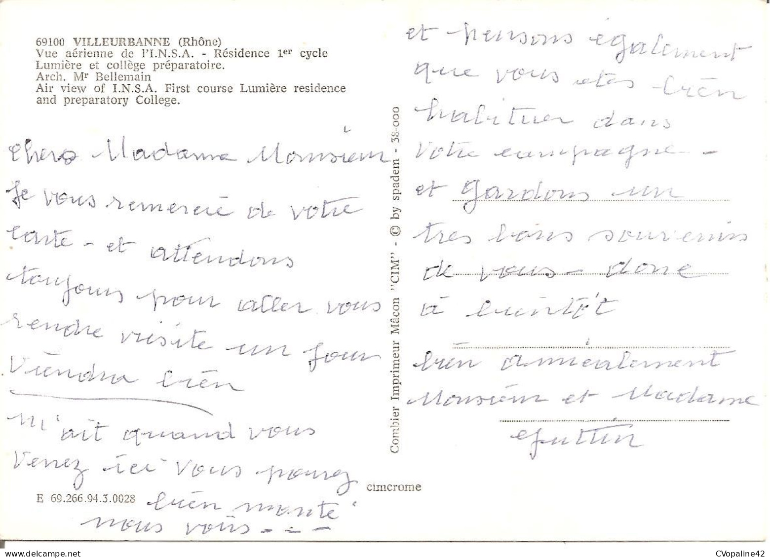 VILLEURBANNE (69) Vue Aérienne De L'I.N.S.A. Résidence 1er Cycle Lumière Et Collège Préparatoire  CPSM GF - Villeurbanne