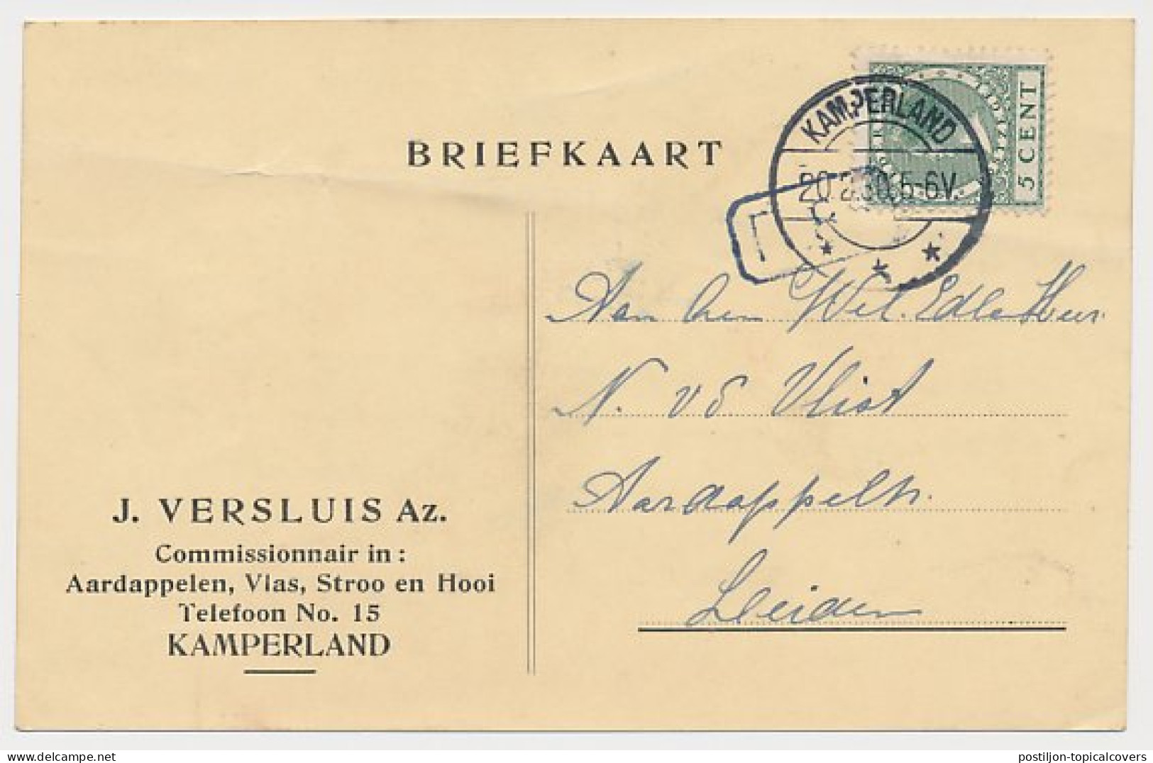 Firma Briefkaart Kamperland 1930 - Aardappelen - Vlas - Stroo - Non Classés