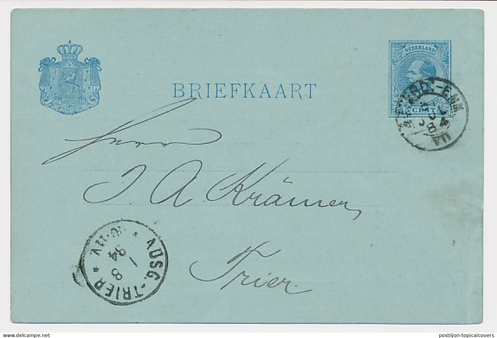 Briefkaart G. 25 Particulier Bedrukt Amsterdam - Duitsland 1884 - Entiers Postaux