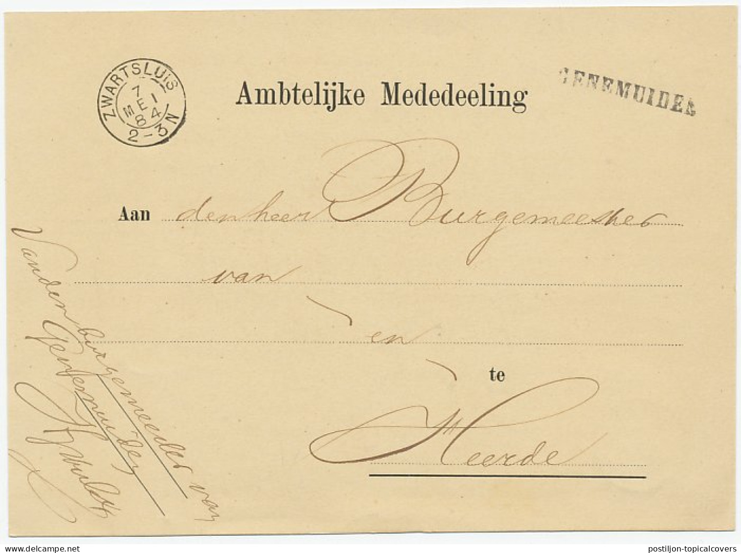 Naamstempel Genemuiden 1884 - Brieven En Documenten