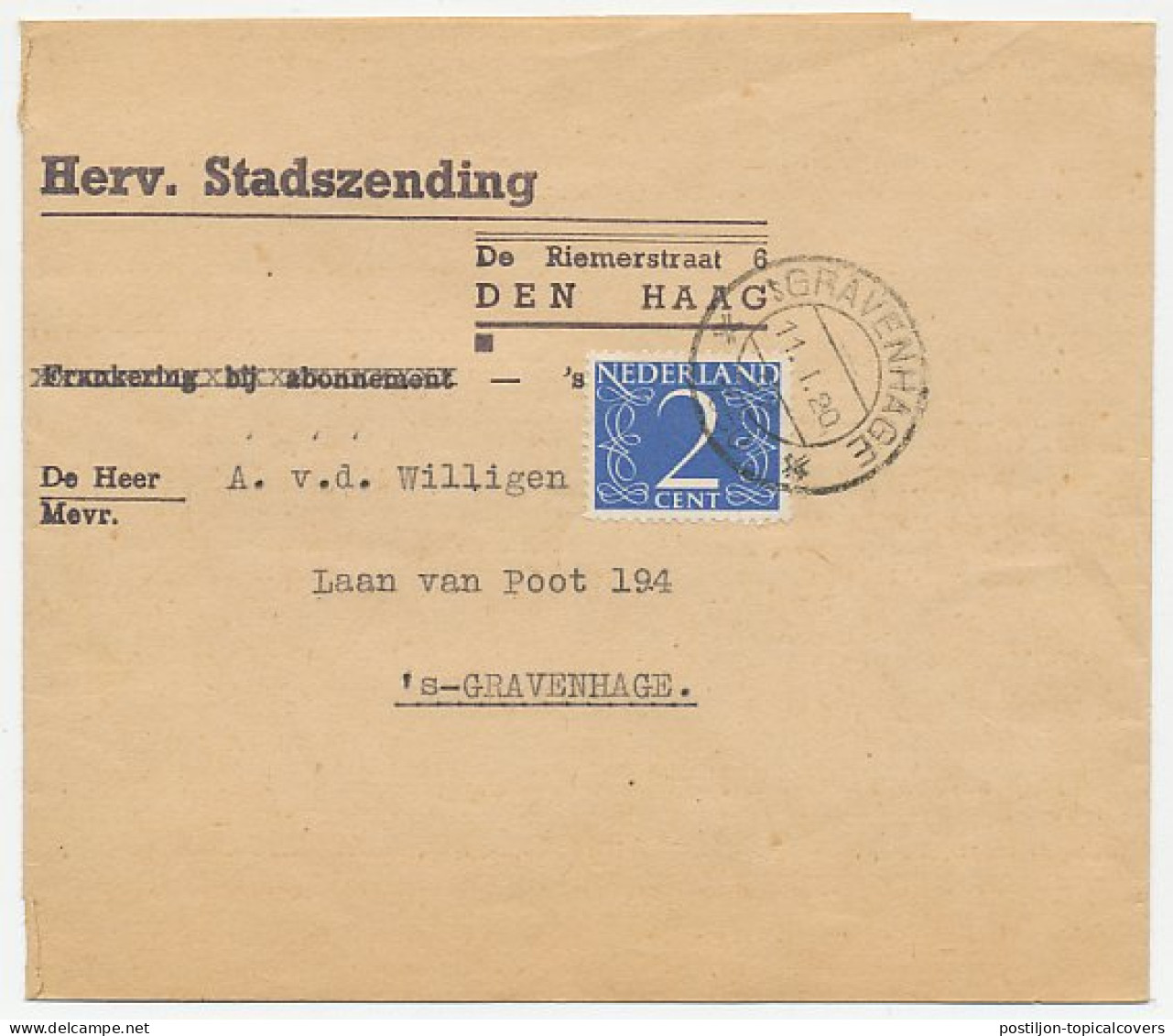 Em. Cijfer Drukwerk Wikkel Locaal Te Den Haag 1950 - Zonder Classificatie