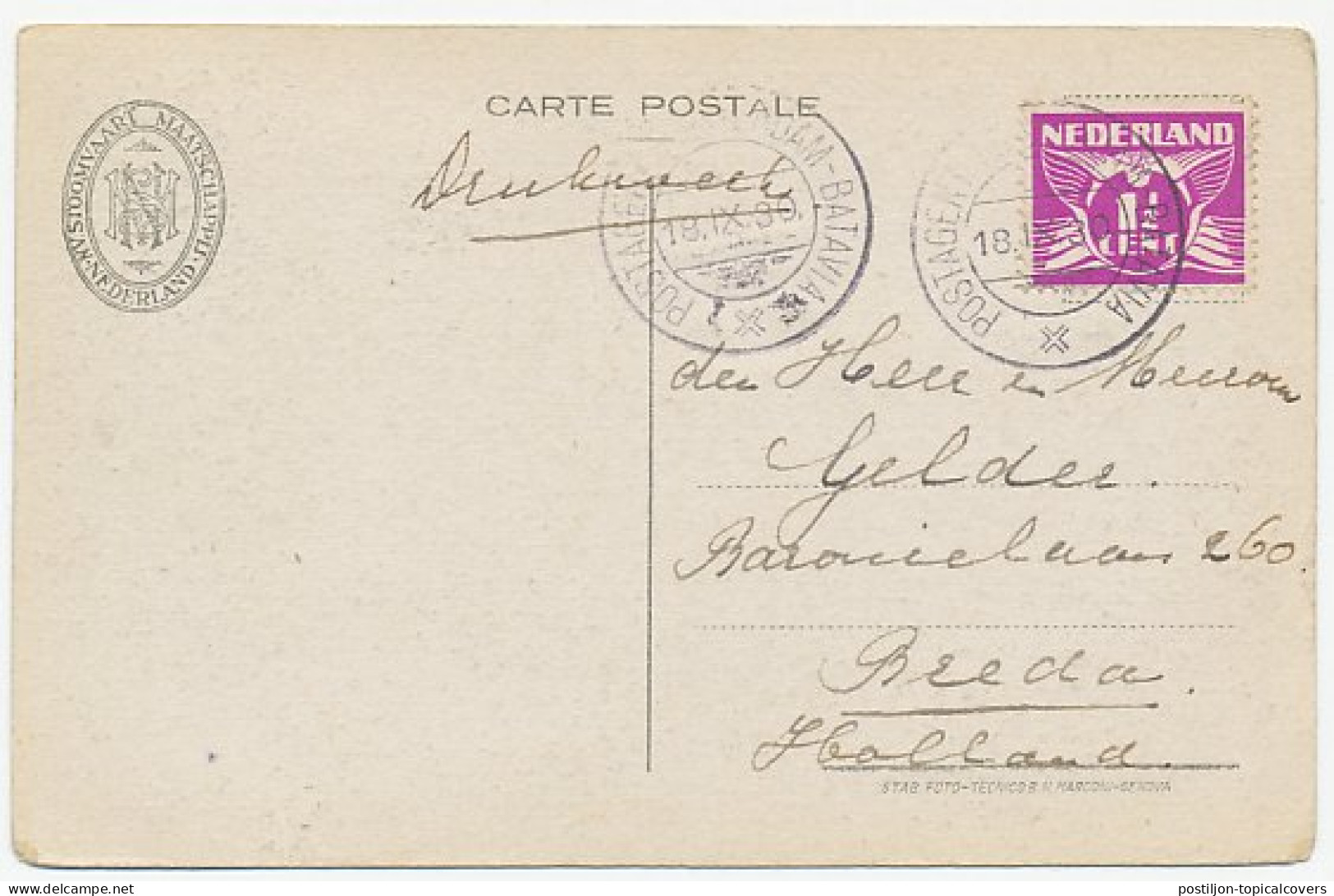 Postagent Amsterdam - Batavia 1930 : Italie - Breda - Ohne Zuordnung