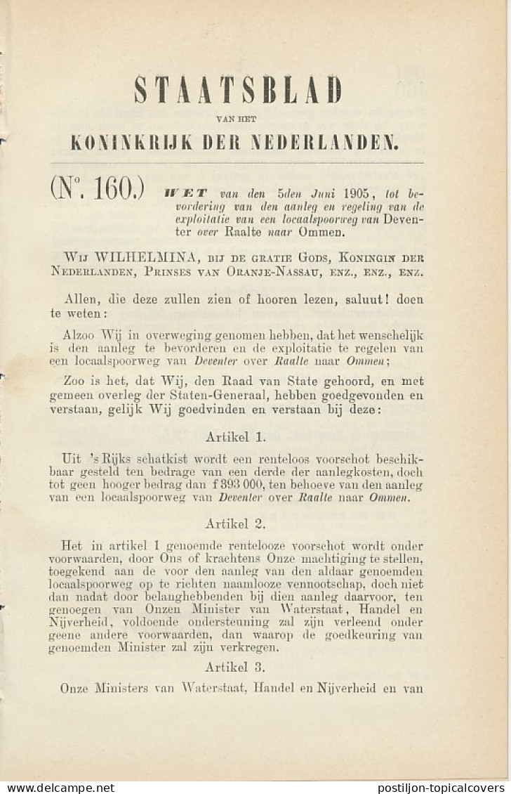 Staatsblad 1905 : Spoorlijn Deventer - Raalte - Ommen - Documents Historiques