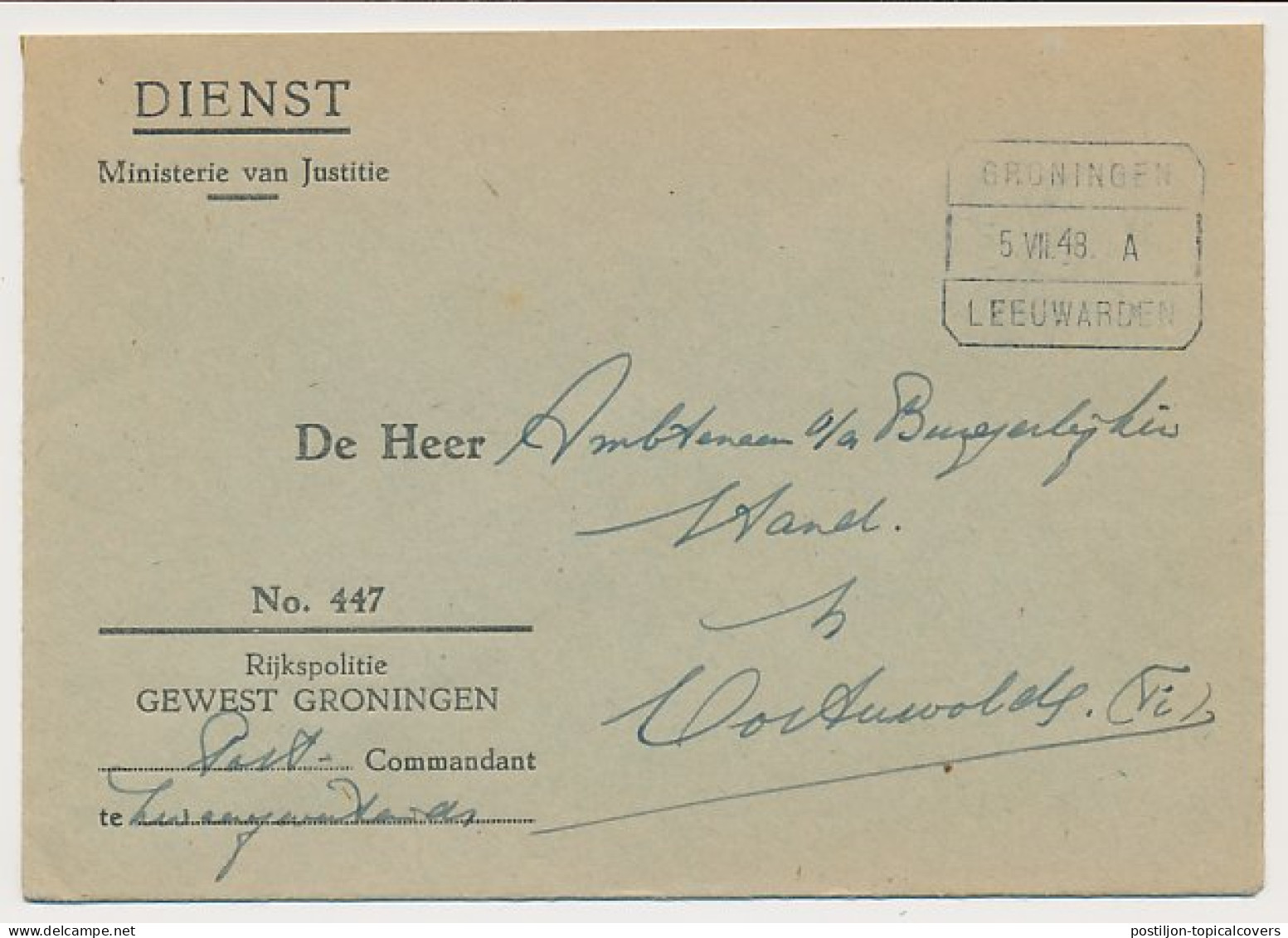 Treinblokstempel : Groningen - Leeuwarden A 1948 - Non Classés