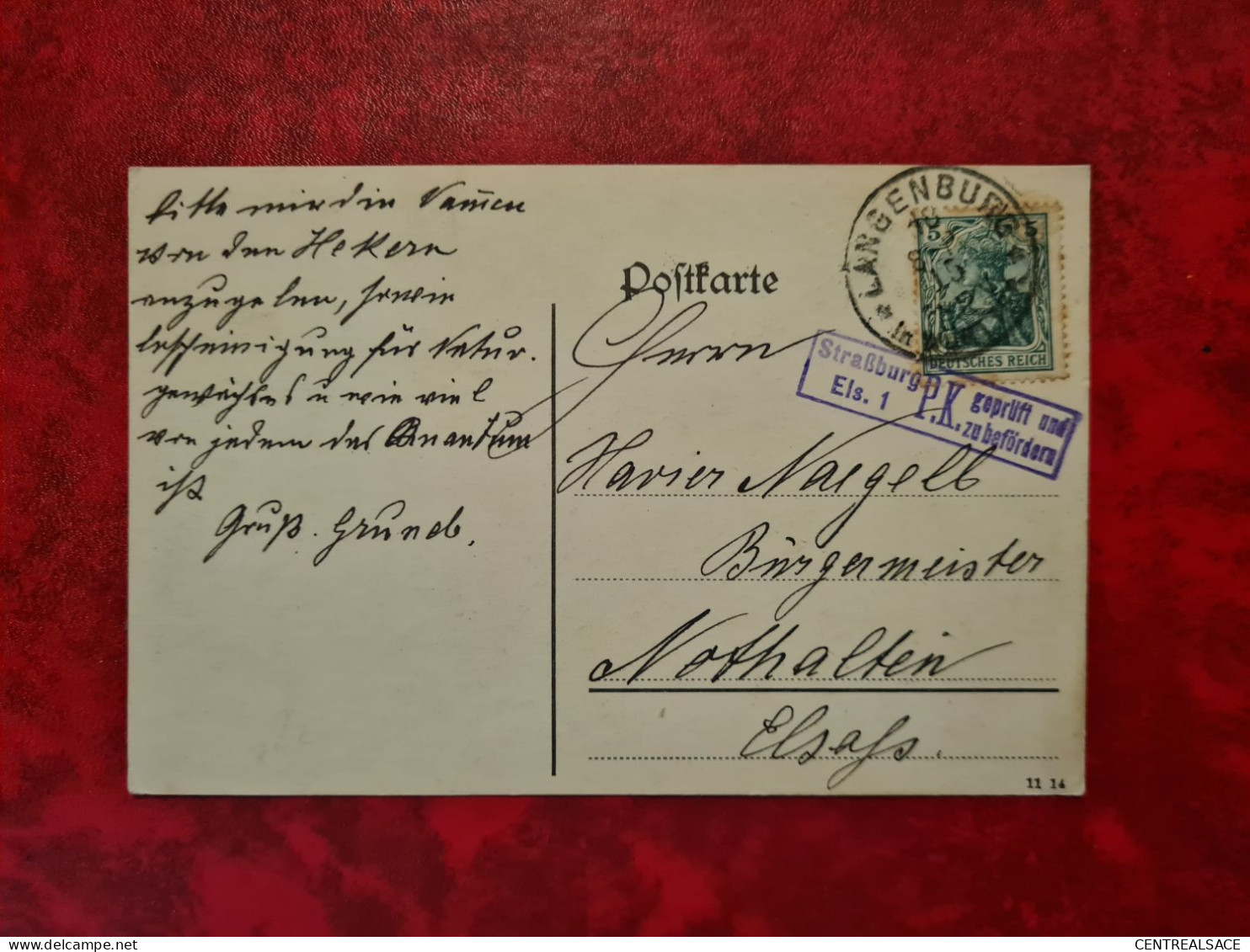 POSTKARTE LANGENBURG POUR NOTHALTEN CENSURE STRASSBURG STRASBOURG - Other & Unclassified