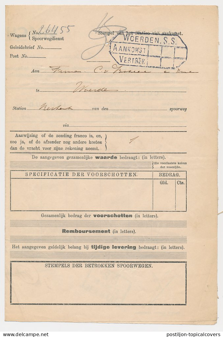 Vrachtbrief Staats Spoorwegen Den Haag - Woerden 1912 - Zonder Classificatie