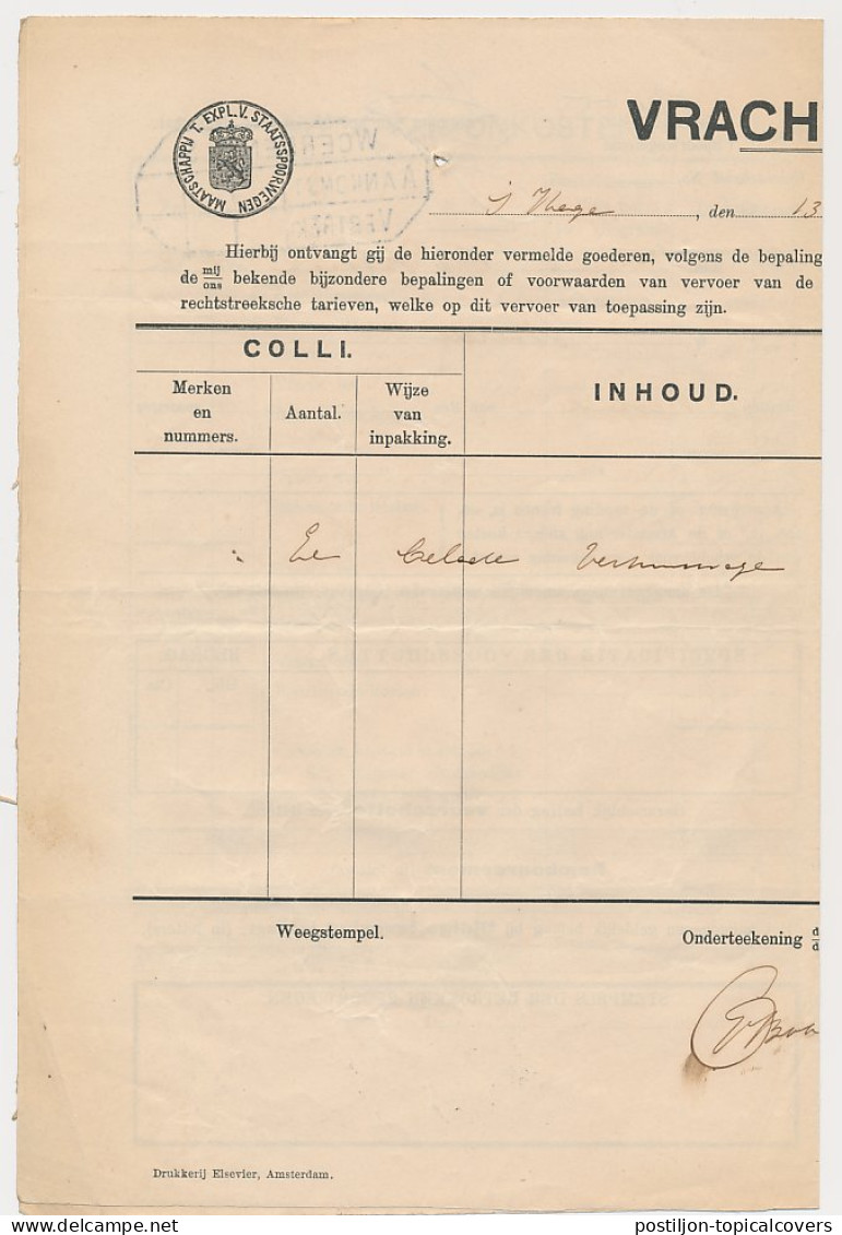Vrachtbrief Staats Spoorwegen Den Haag - Woerden 1912 - Unclassified