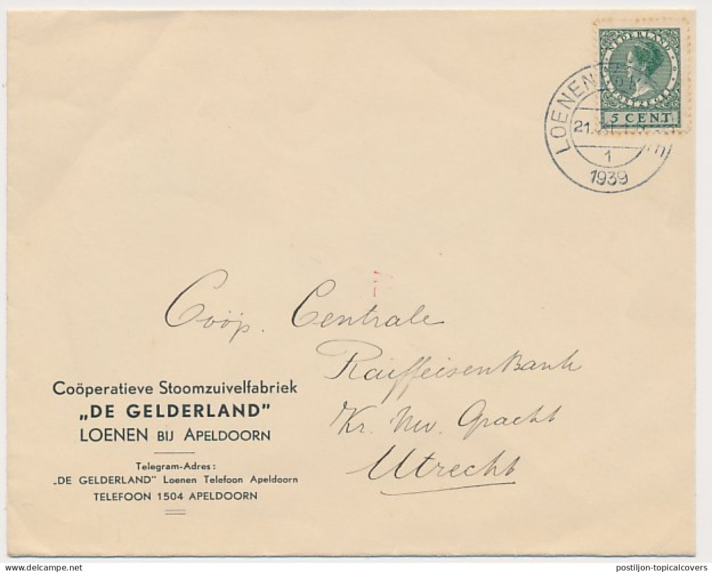 Envelop Loenen 1939 - Cooperatieve Stoomzuivelfabriek - Non Classificati