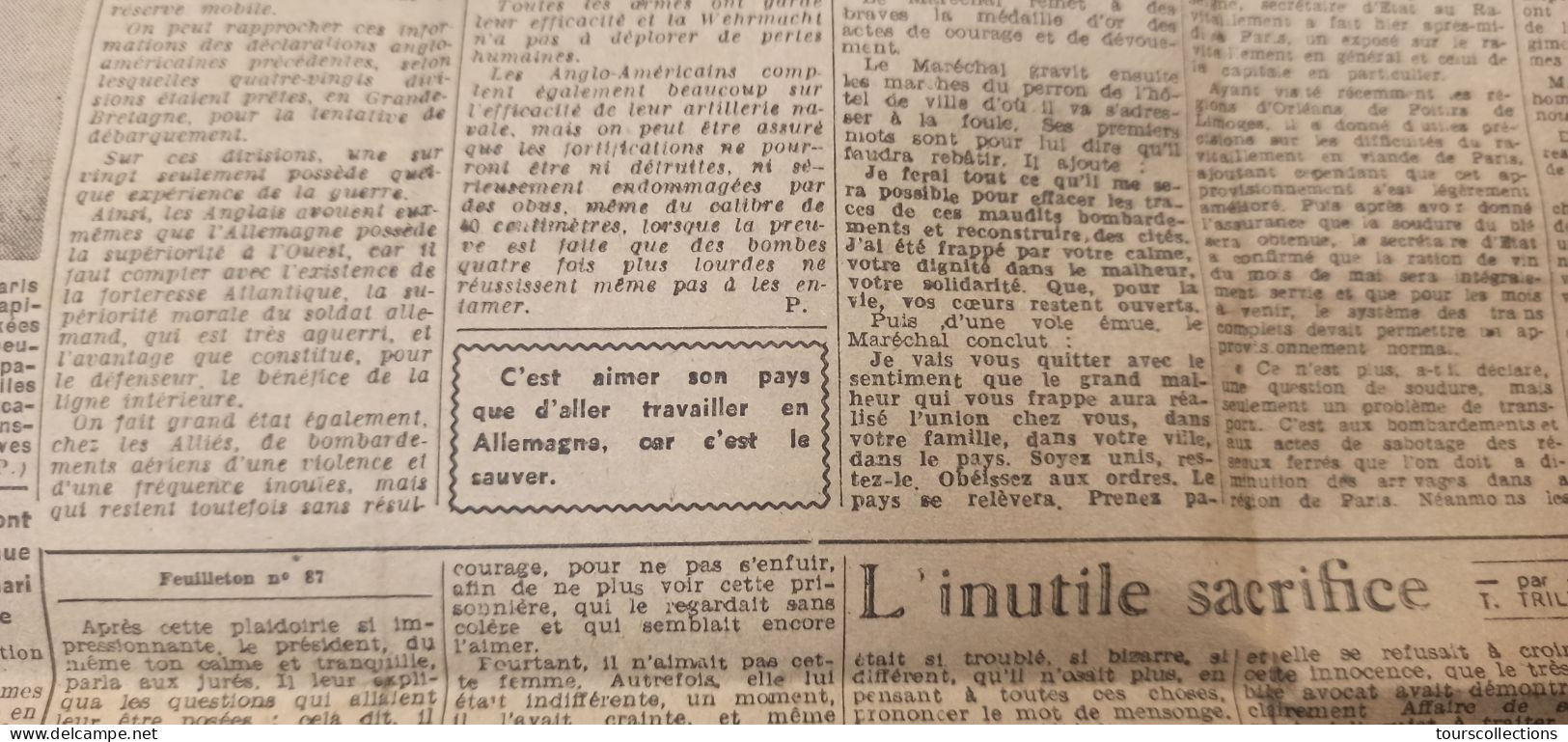 JOURNAL ANCIEN DE LA DEPECHE DU CENTRE Du 22 MAI 1944 - Bombardement ANGLO AMERICAIN Sur TOURS (37) 116 Morts GUERRE WW2 - Other & Unclassified