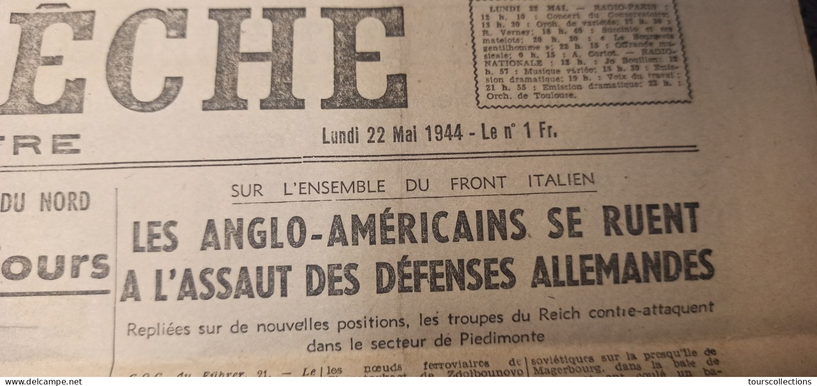 JOURNAL ANCIEN DE LA DEPECHE DU CENTRE Du 22 MAI 1944 - Bombardement ANGLO AMERICAIN Sur TOURS (37) 116 Morts GUERRE WW2 - Other & Unclassified