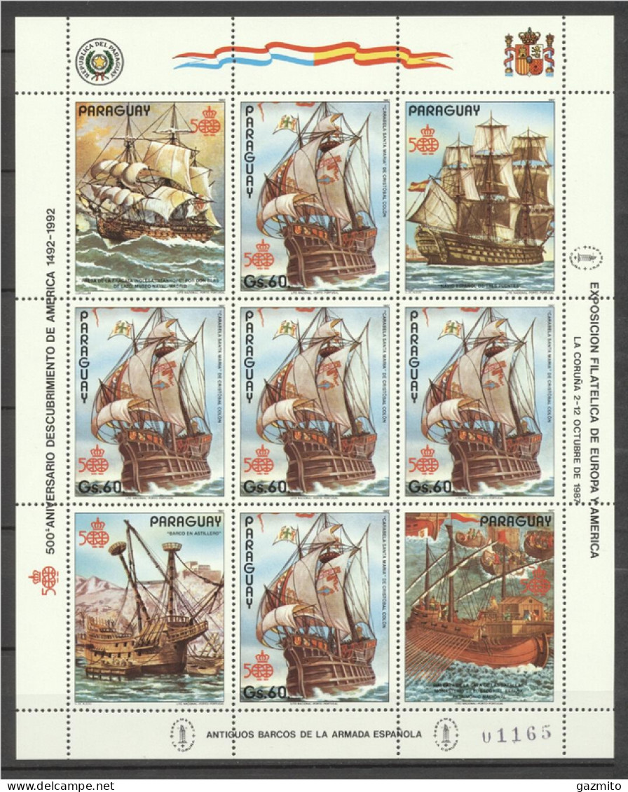 Paraguay 1987, 500th Discovery Of America, Ships, Sheetlet - Paraguay